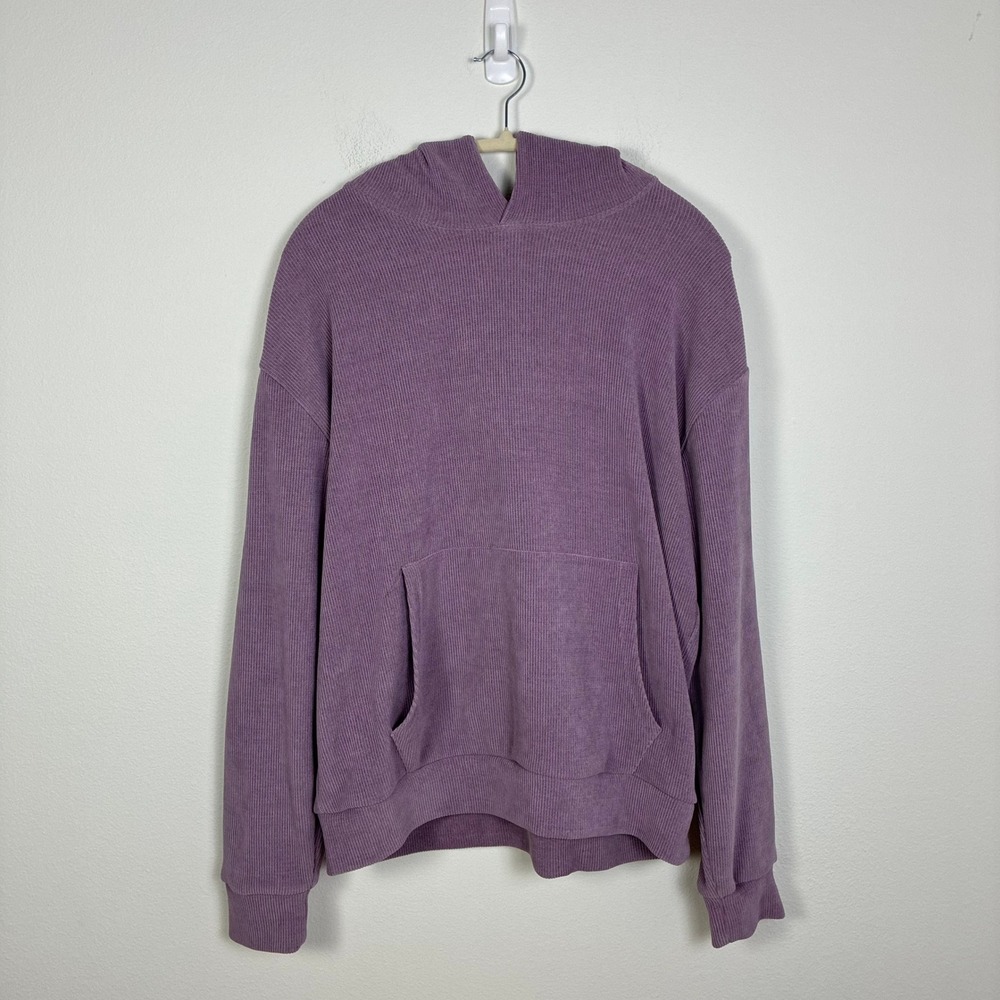 Negative Space Corduroy Hoodie Ribbed Sweatshirt Purple Men's L Colorful Grunge